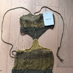 Jaded London Olive and Moss Green Openwork Knit Halter